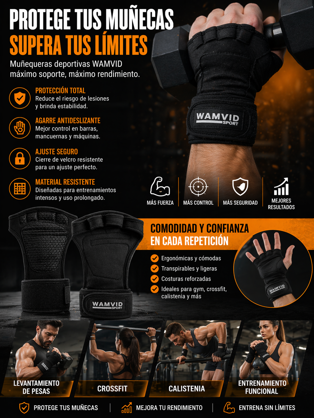 Guantes Fitness Antideslizantes WAMVID. ENVÍO GRATIS
