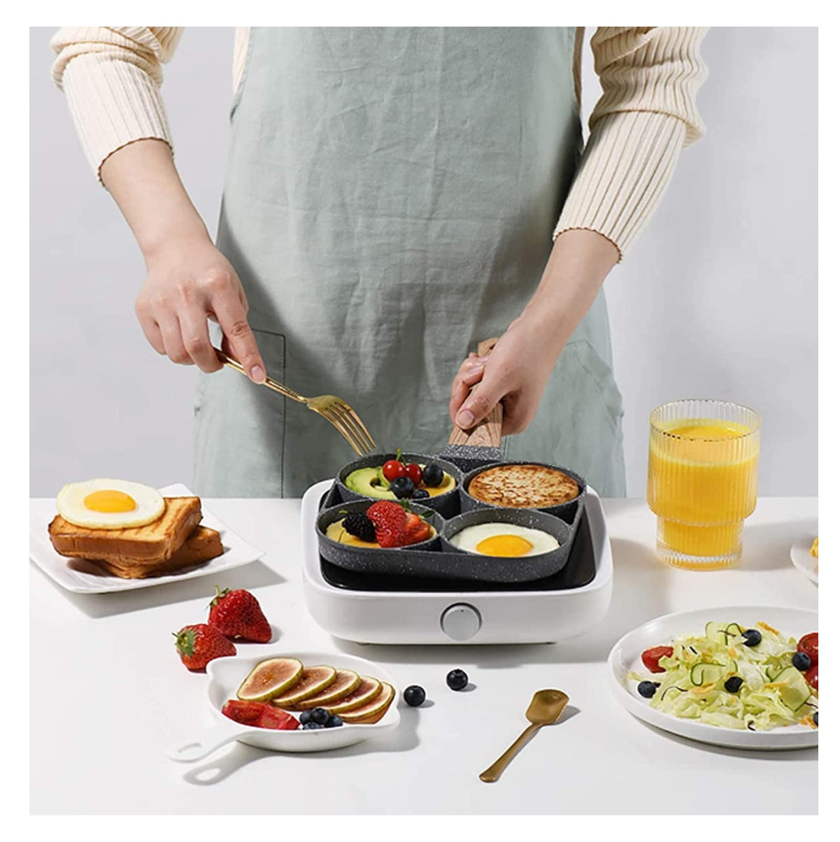 Sartén Antiadherente 4 Puestos + Set de Cuchillos Profesional 7 Piezas | Cocina Fácil y Rápida. ENVÍO GRATIS