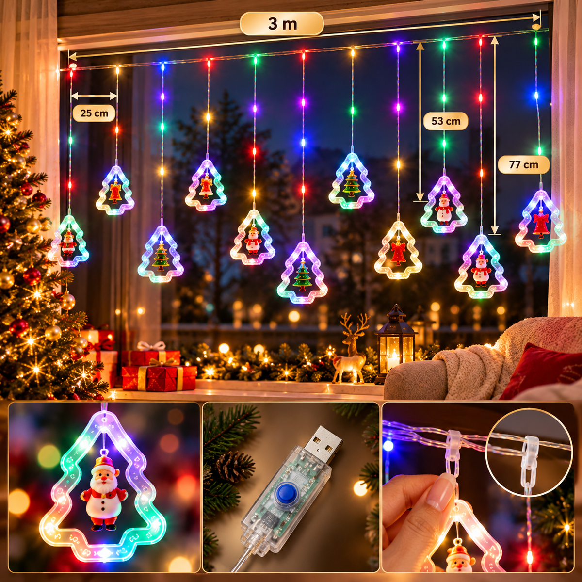 Cortina De Luces Led Árbol De Navidad 3M. ENVÍO GRATIS