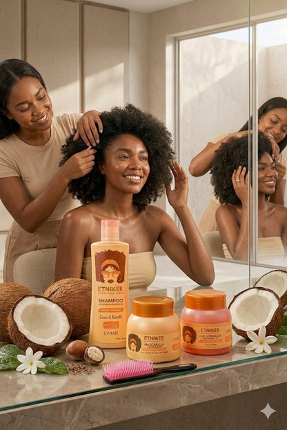 Kit Hidratación y Crecimiento Capilar Etniker | Shampoo + Mascarilla + Gel Definidor + Tratamiento para Rizos. ENVÍO GRATIS
