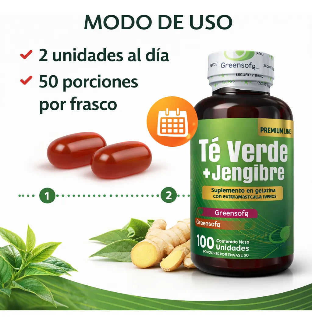 Té Verde + Jengibre en Cápsulas | Quemador de Grasa Natural, Detox y Energía | 100 Unidades. ENVÍO GRATIS