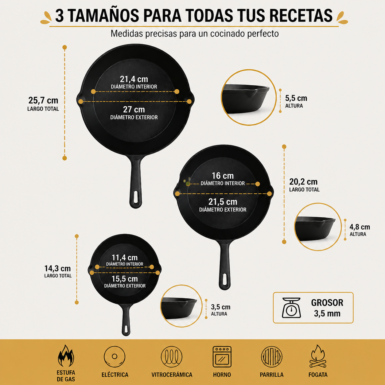 Sartenes De Hierro Fundido x3 unidades.   ENVIO GATIS
