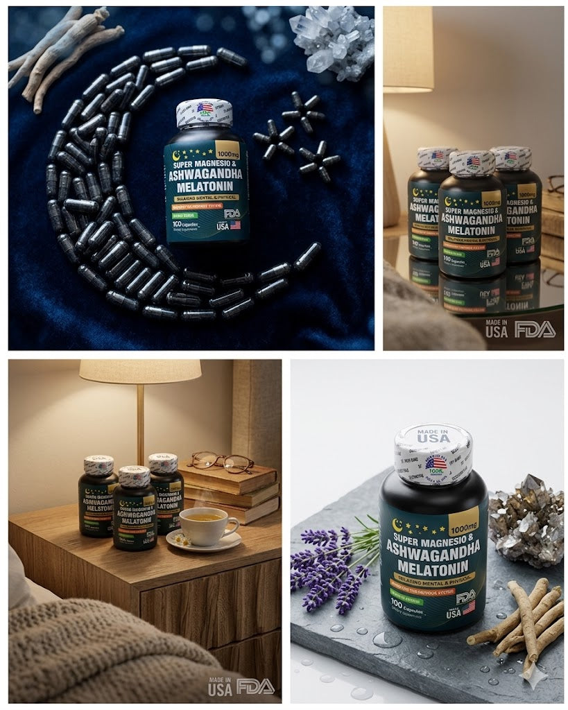 Magnesio + Ashwagandha + Melatonina 1000mg | Reduce Estrés, Mejora el Sueño y Relajación Natural | x 3 Unidades de 100 Cápsulas C/U. ENVÍO GRATIS