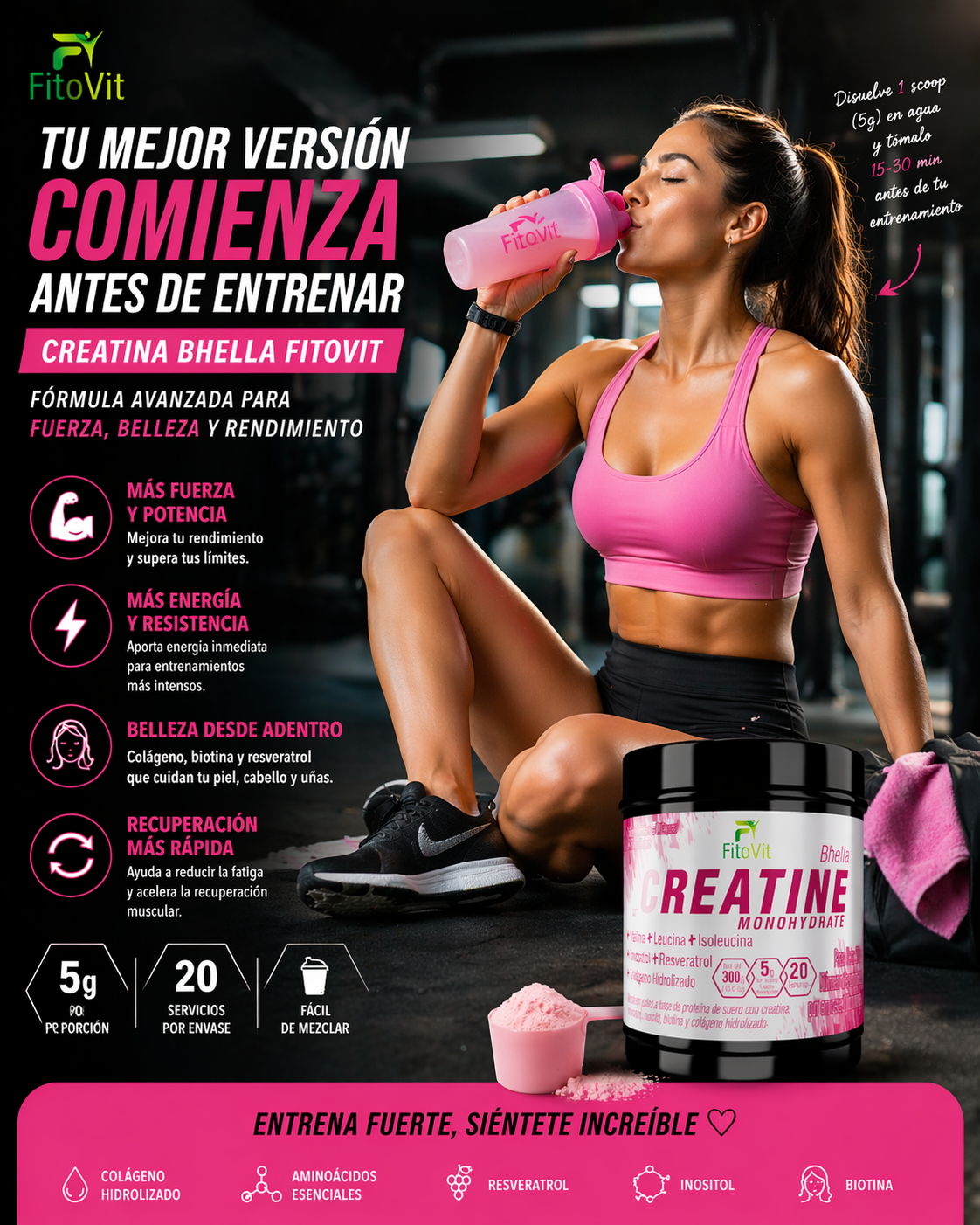 Creatina Monohidratada Bhella FitoVit 300g. ENVÍO GRATIS