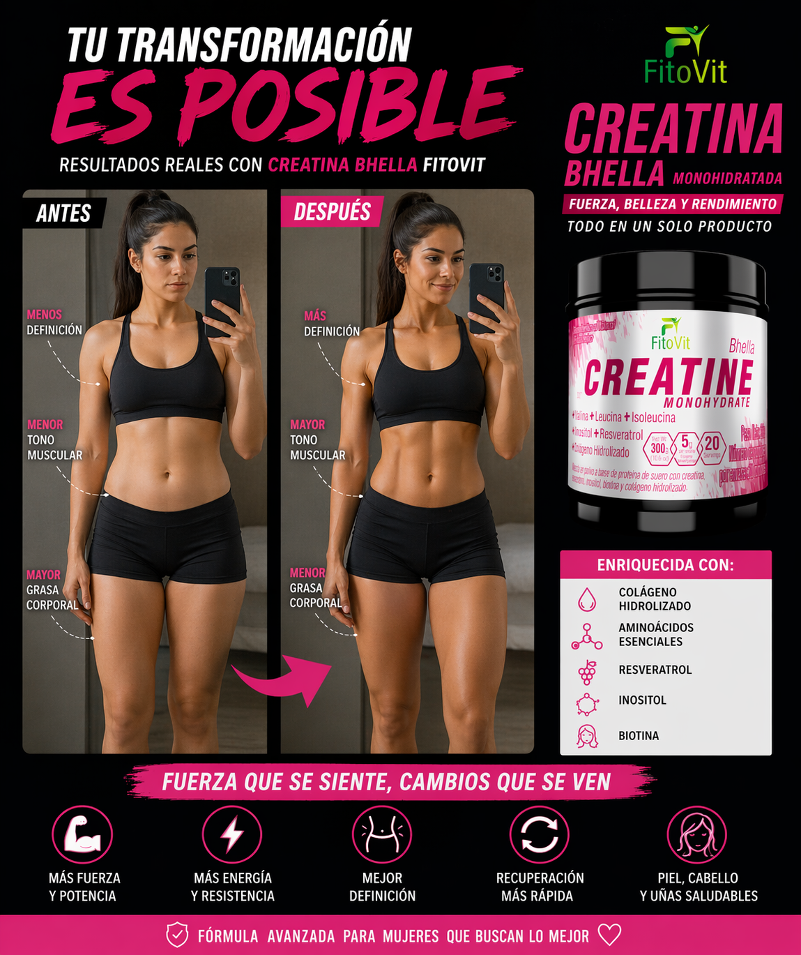 Creatina Monohidratada Bhella FitoVit 300g. ENVÍO GRATIS
