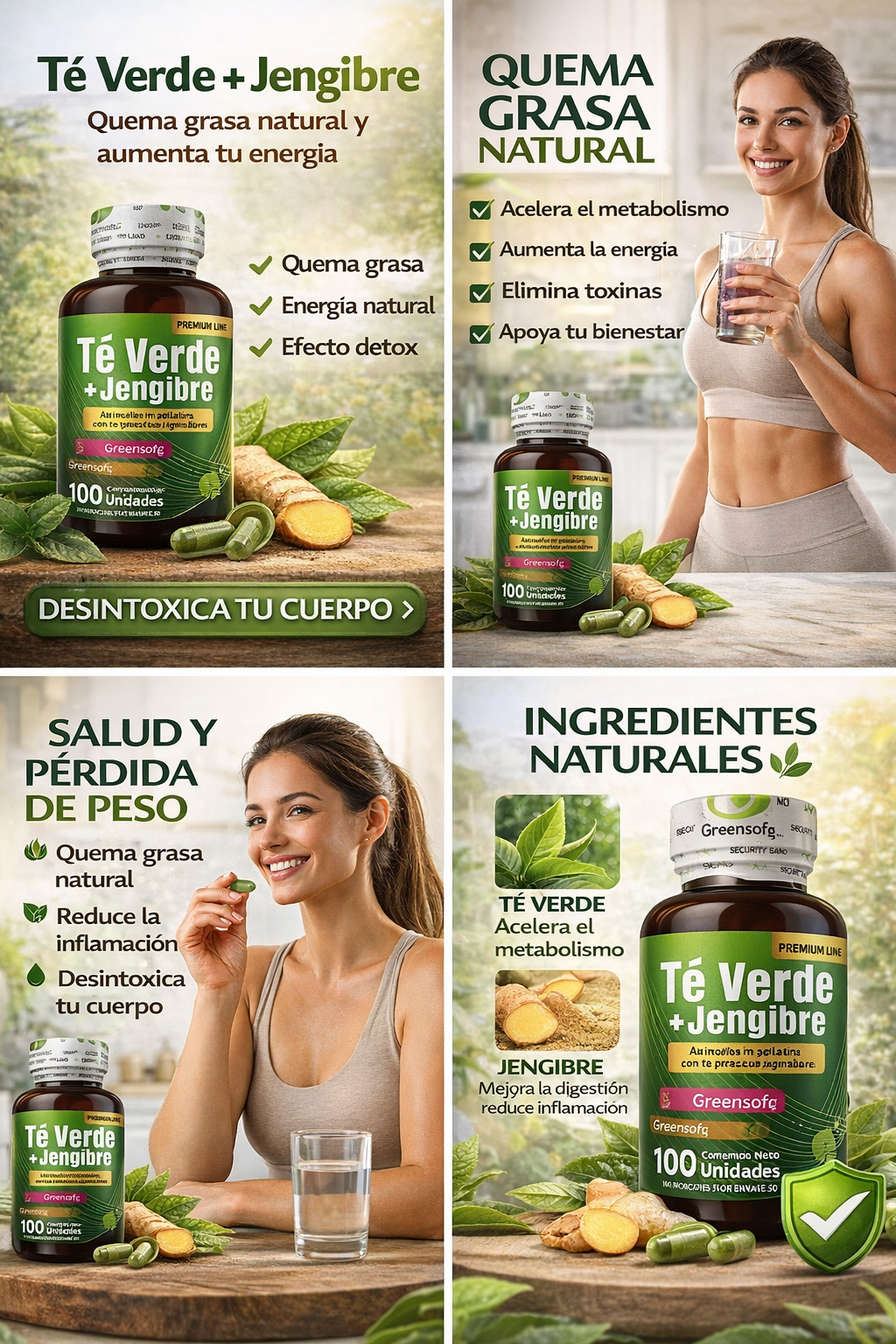 Té Verde + Jengibre en Cápsulas | Quemador de Grasa Natural, Detox y Energía | 100 Unidades. ENVÍO GRATIS