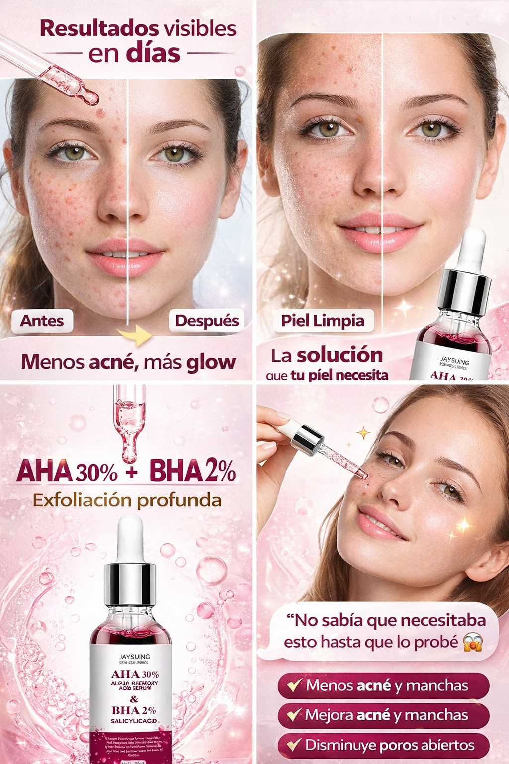 Sérum Facial AHA 30% + BHA 2% | Exfoliante Químico Anti Acné, Manchas y Puntos Negros. ENVÍO GRATIS