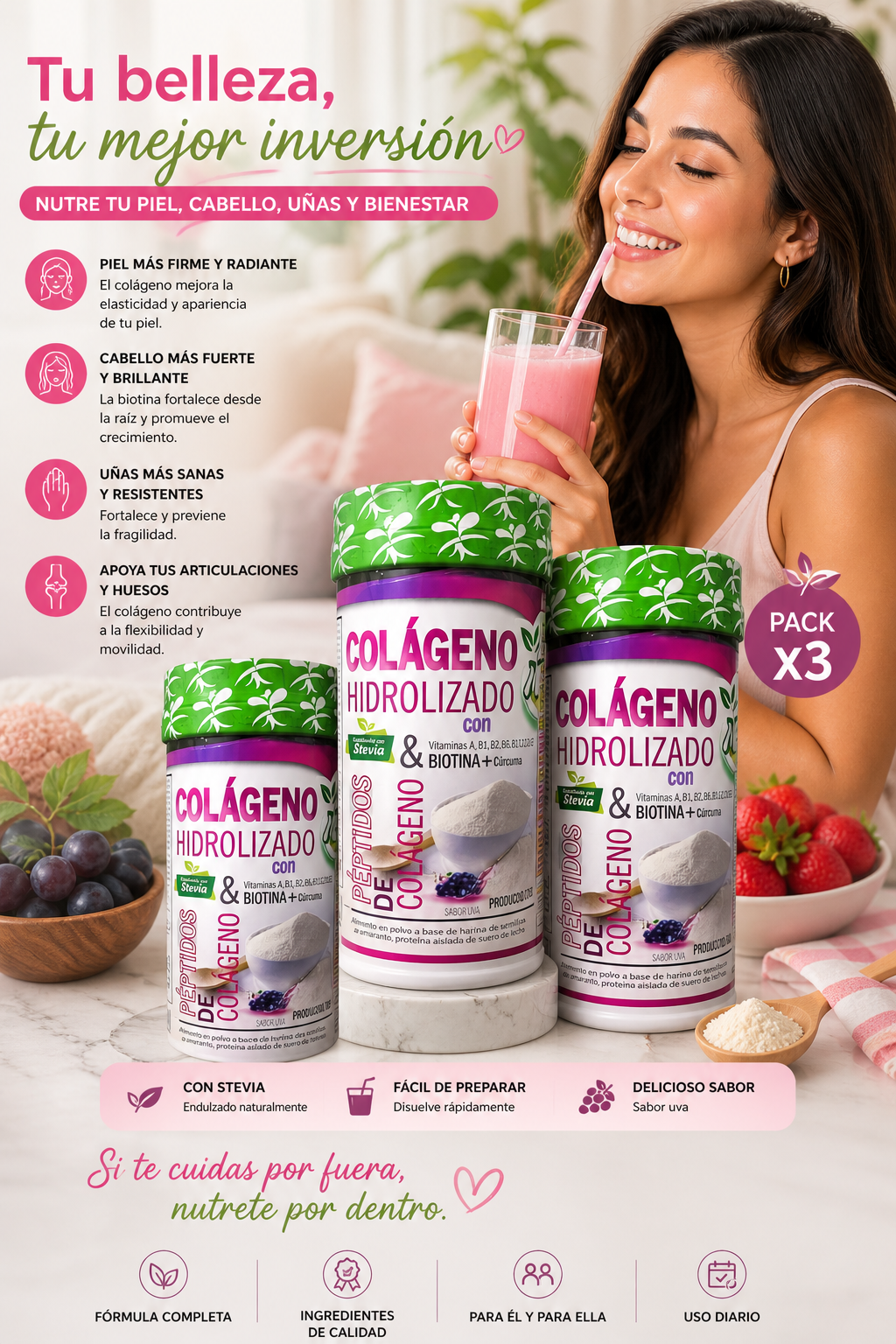 Colágeno hidrolizados con Biotina X3. ENVIO GRATIS