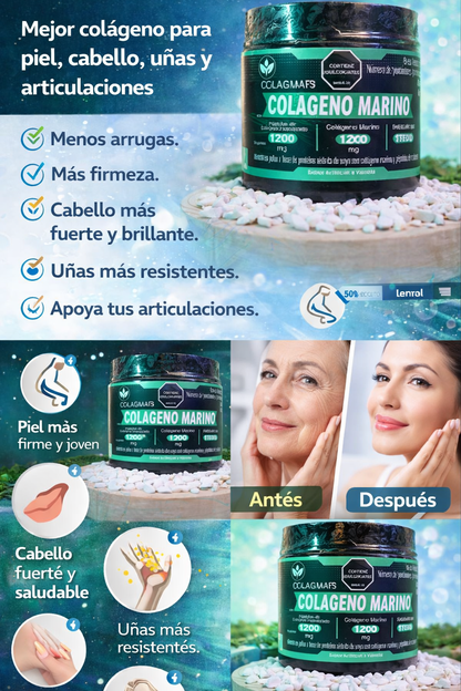 Colágeno Marino Hidrolizado 1200 mg | Piel, Cabello, Uñas y Articulaciones + Antiedad Natural. ENVÍO GRATIS