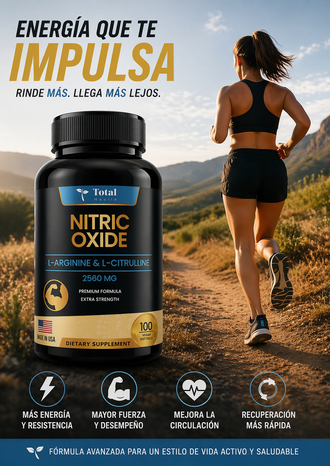 🧬 Óxido Nítrico con L-Arginina y L-Citrulina 2560 mg – Energía, Rendimiento y Vitalidad. ENVÍO GRATIS