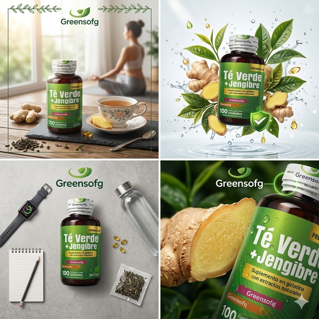 Té Verde + Jengibre en Cápsulas | Quemador de Grasa Natural, Detox y Energía | 100 Unidades. ENVÍO GRATIS