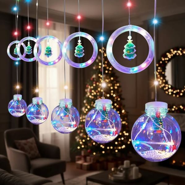 Luces Cortina de Navidad Aritos y Bolas.   ENVÍO GRATIS