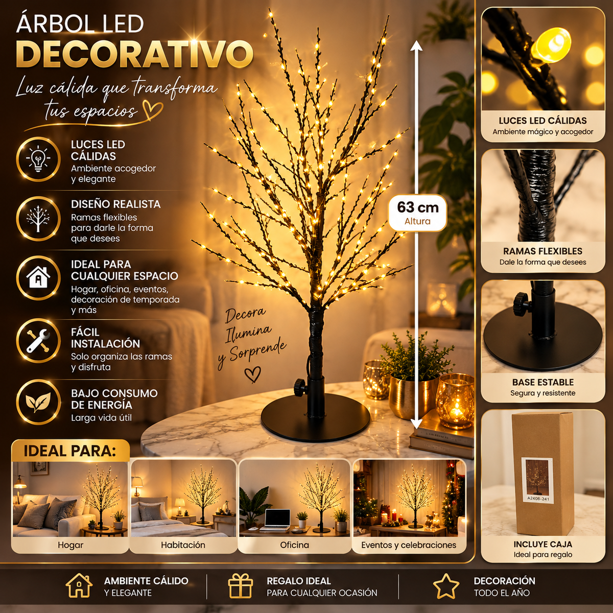 ARBOL CHAMISO DECORATIVO LED    ENVÍO GRATIS