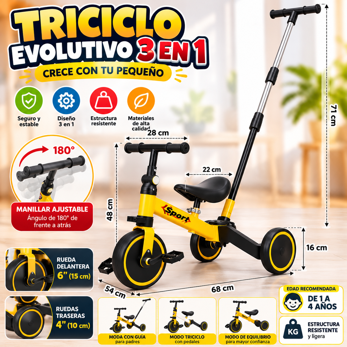 Triciclo De Equilibrio Con Manubrio.    ENVÍO GRATIS
