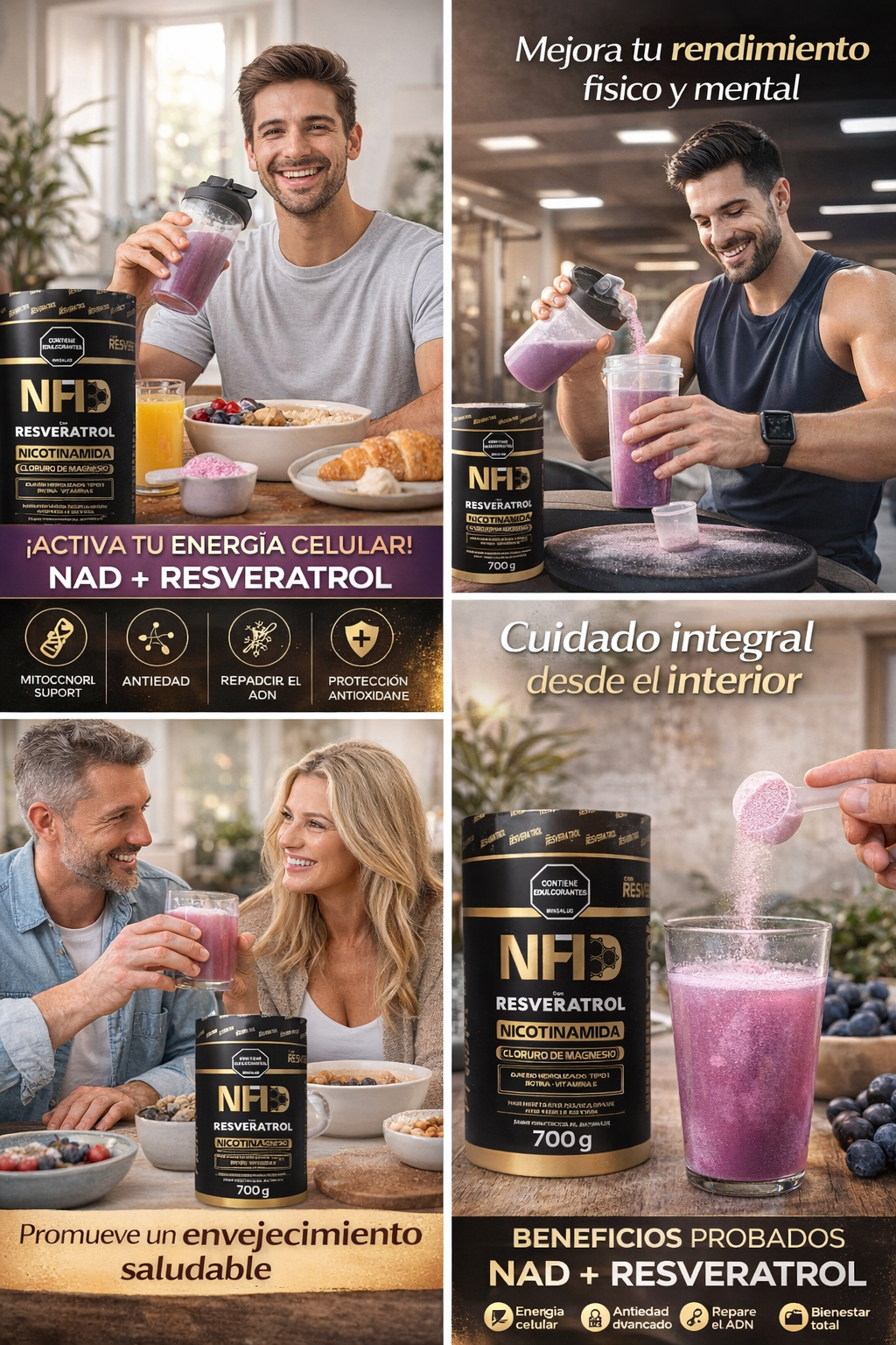 NAD + Resveratrol en Polvo 700g | X 3 unidades.  ENVÍO GRATIS