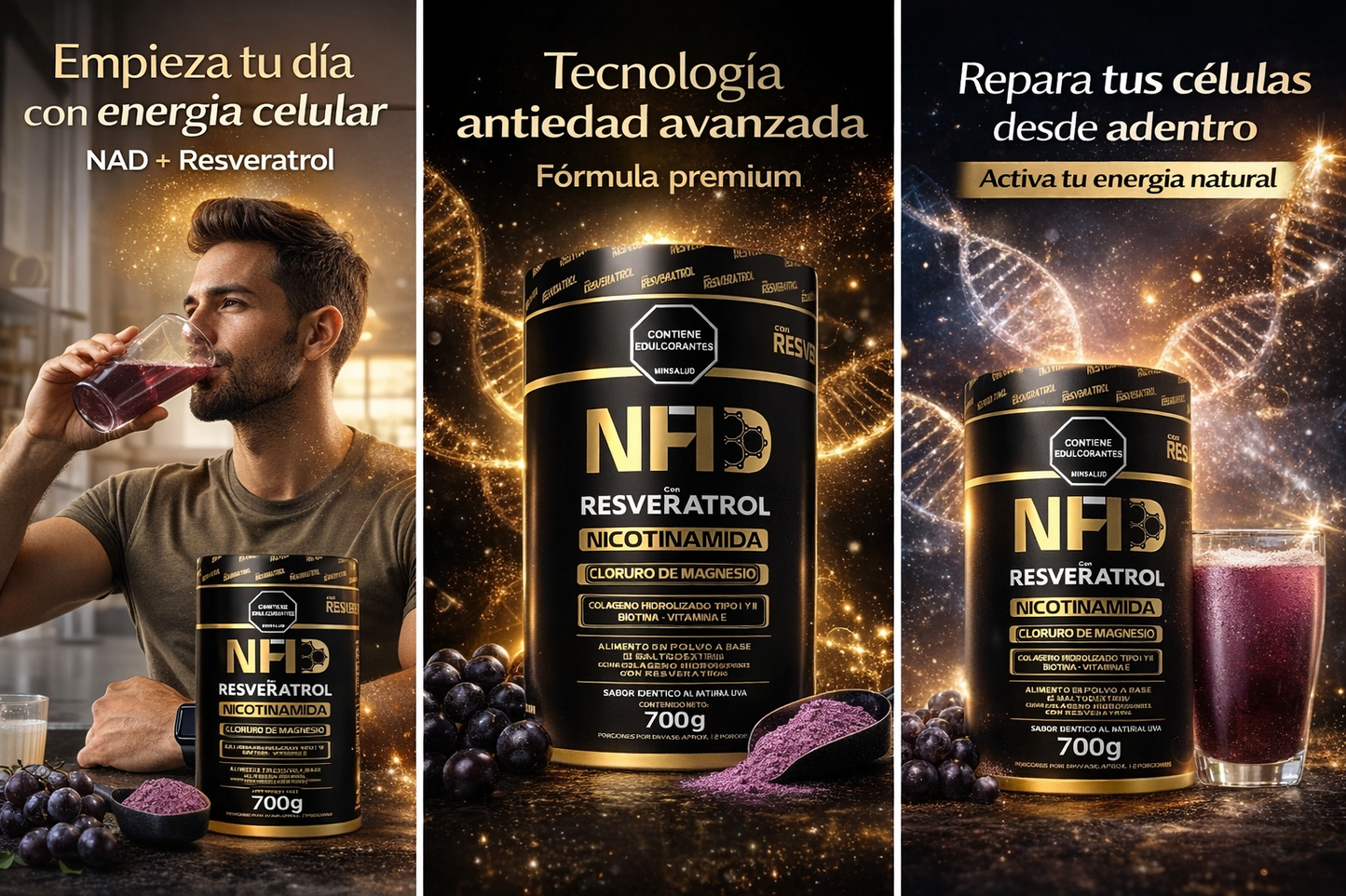 NAD + Resveratrol en Polvo 700g | X 3 unidades.  ENVÍO GRATIS
