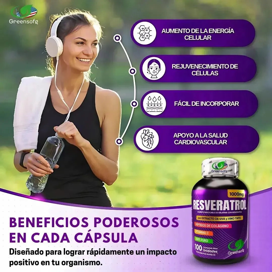 Resveratrol 1000 mg con Colágeno y Vitamina C | Antioxidante Natural | X 2 Unidades de 100 cap. C/U . ENVÍO GRATIS