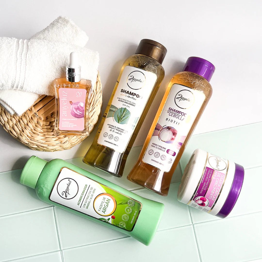 Kit Completo de Crecimiento y Vitalidad Anyeluz: Cebolla, Biotina y Argán. ENVÍO GRATIS