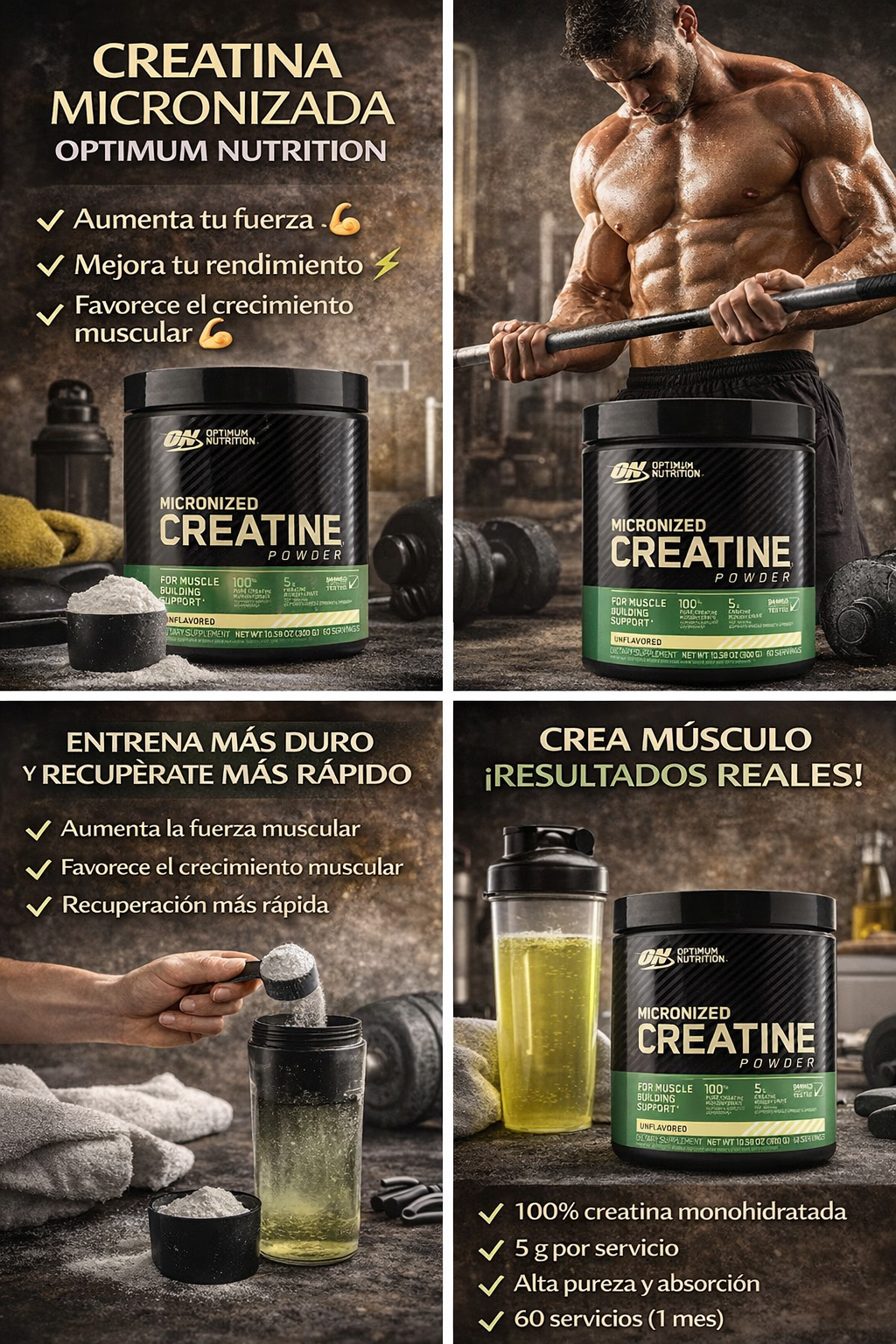 🏋️‍♂️ Creatina Micronizada Optimum Nutrition – Rendimiento y Fuerza Máxima. ENVÍO GRATIS