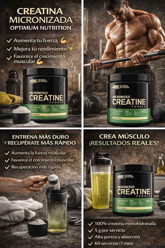 🏋️‍♂️ Creatina Micronizada Optimum Nutrition – Rendimiento y Fuerza Máxima. ENVÍO GRATIS