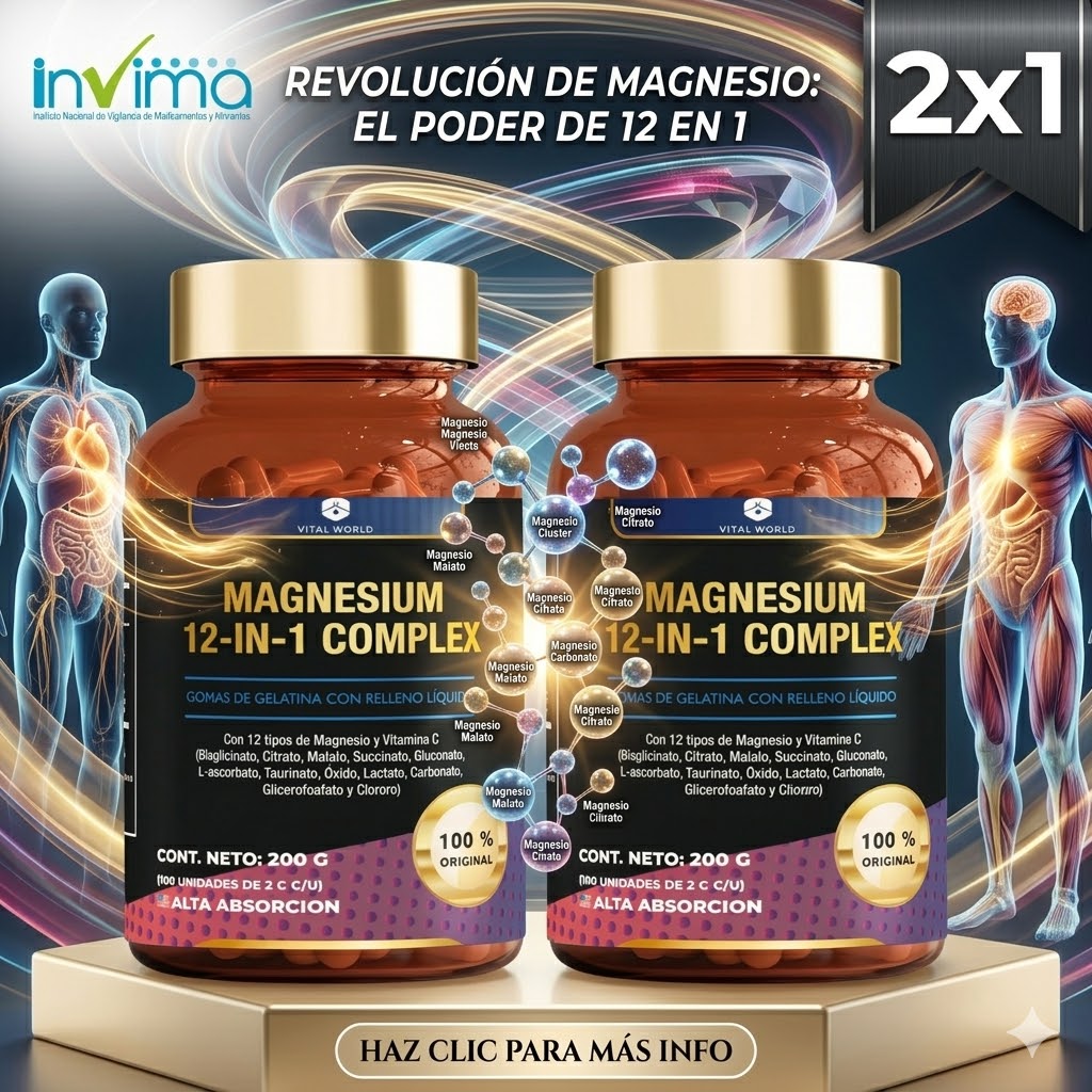 Magnesio 12 en 1 Complex Gummies | Alta Absorción + Vitamina C | Pack 2x1.  ENVÍO GRATIS