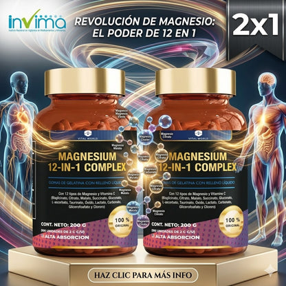 Magnesio 12 en 1 Complex Gummies | Alta Absorción + Vitamina C | Pack 2x1.  ENVÍO GRATIS