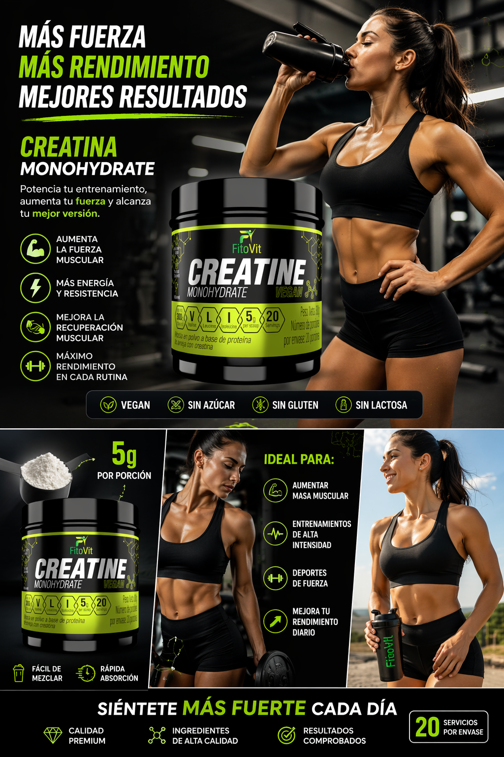 Creatina Monohidratada  300g FitoVit . ENVÍO GRATIS