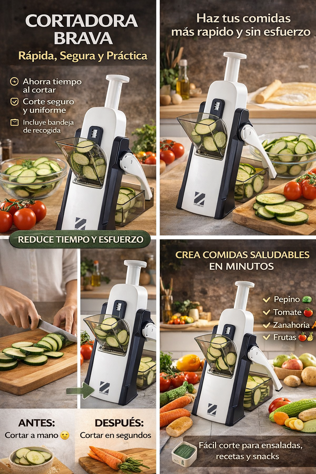 Cortadora de Verduras Multifuncional Brava | Corta Rápido y Fácil | Rebanadora de Cocina con Recipiente. ENVÍO GRATIS
