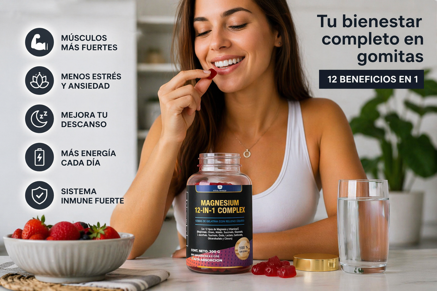 Magnesio 12 en 1 Complex Gummies | Alta Absorción + Vitamina C | Pack 2x1.  ENVÍO GRATIS