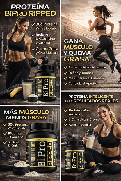 Proteína Whey BiPro Ripped 2 lb | Aumenta Masa Muscular y Quema Grasa | 30g Proteína por Scoop. ENVÍO GRATIS