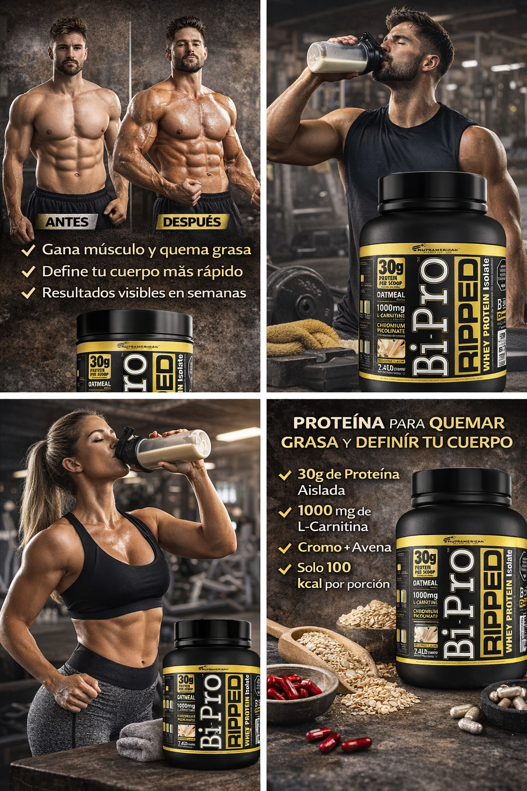Proteína Whey BiPro Ripped 2 lb | Aumenta Masa Muscular y Quema Grasa | 30g Proteína por Scoop. ENVÍO GRATIS