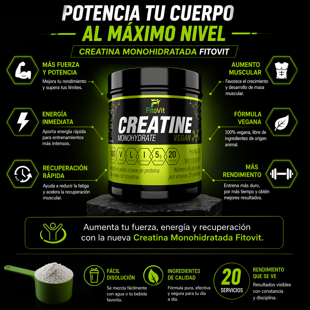 Creatina Monohidratada  300g FitoVit . ENVÍO GRATIS