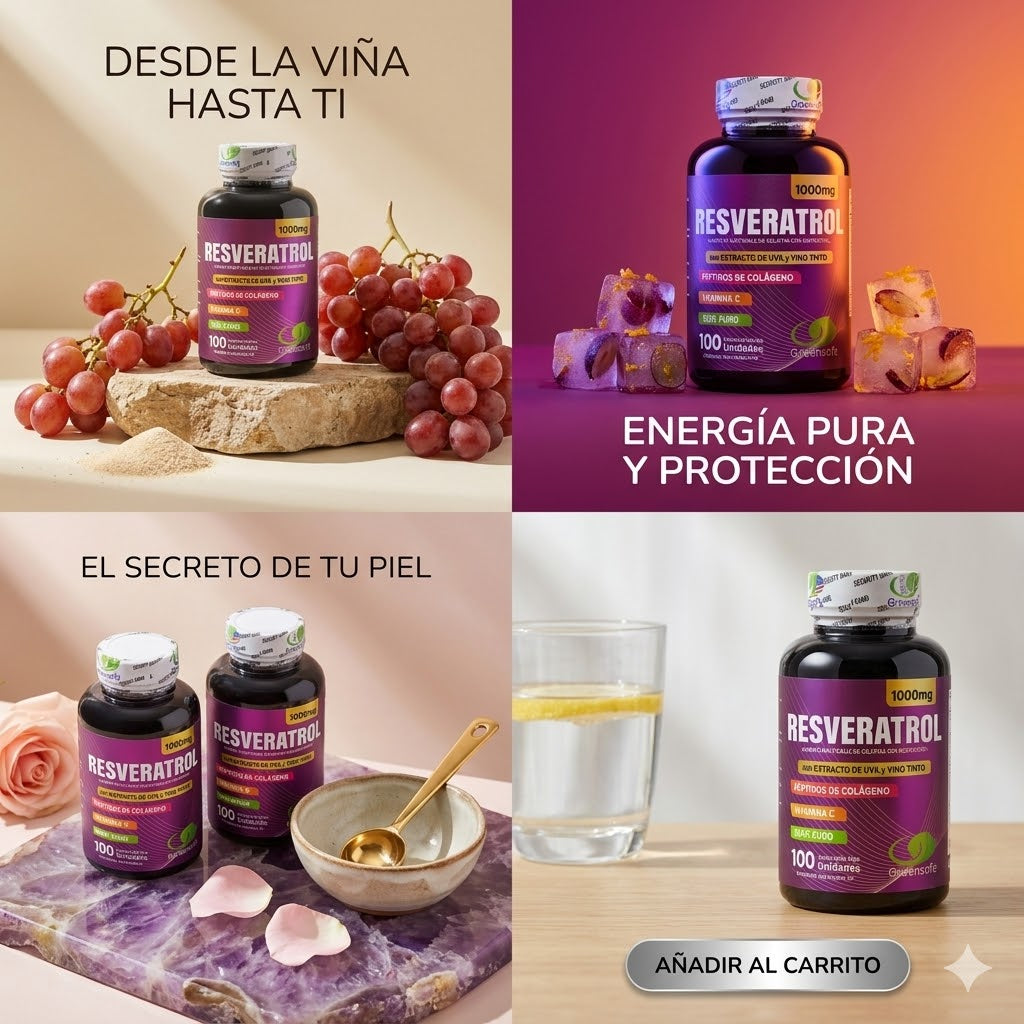 Resveratrol 1000 mg con Colágeno y Vitamina C | Antioxidante Natural | X 2 Unidades de 100 cap. C/U . ENVÍO GRATIS