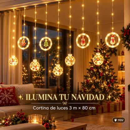 Luces Cortina de Navidad Aritos y Bolas.   ENVÍO GRATIS